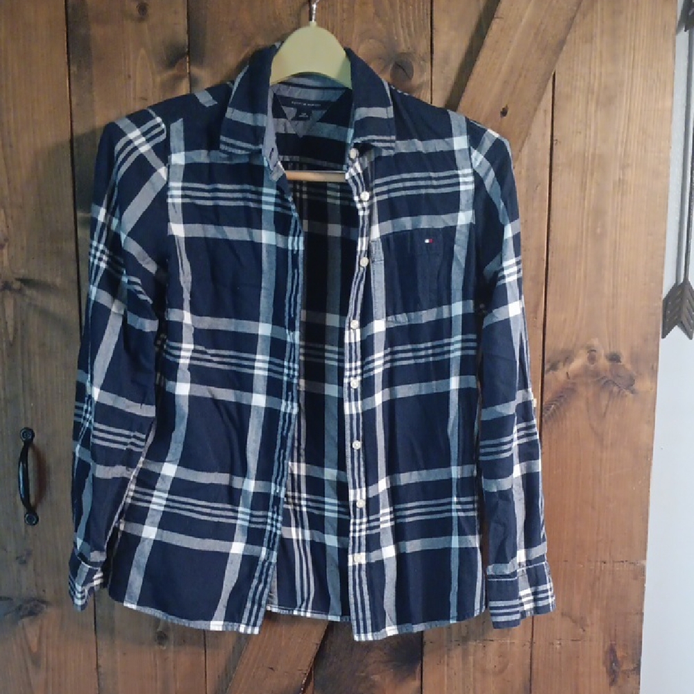 Tommy Hilfiger Blue and White Checkered Shirt
